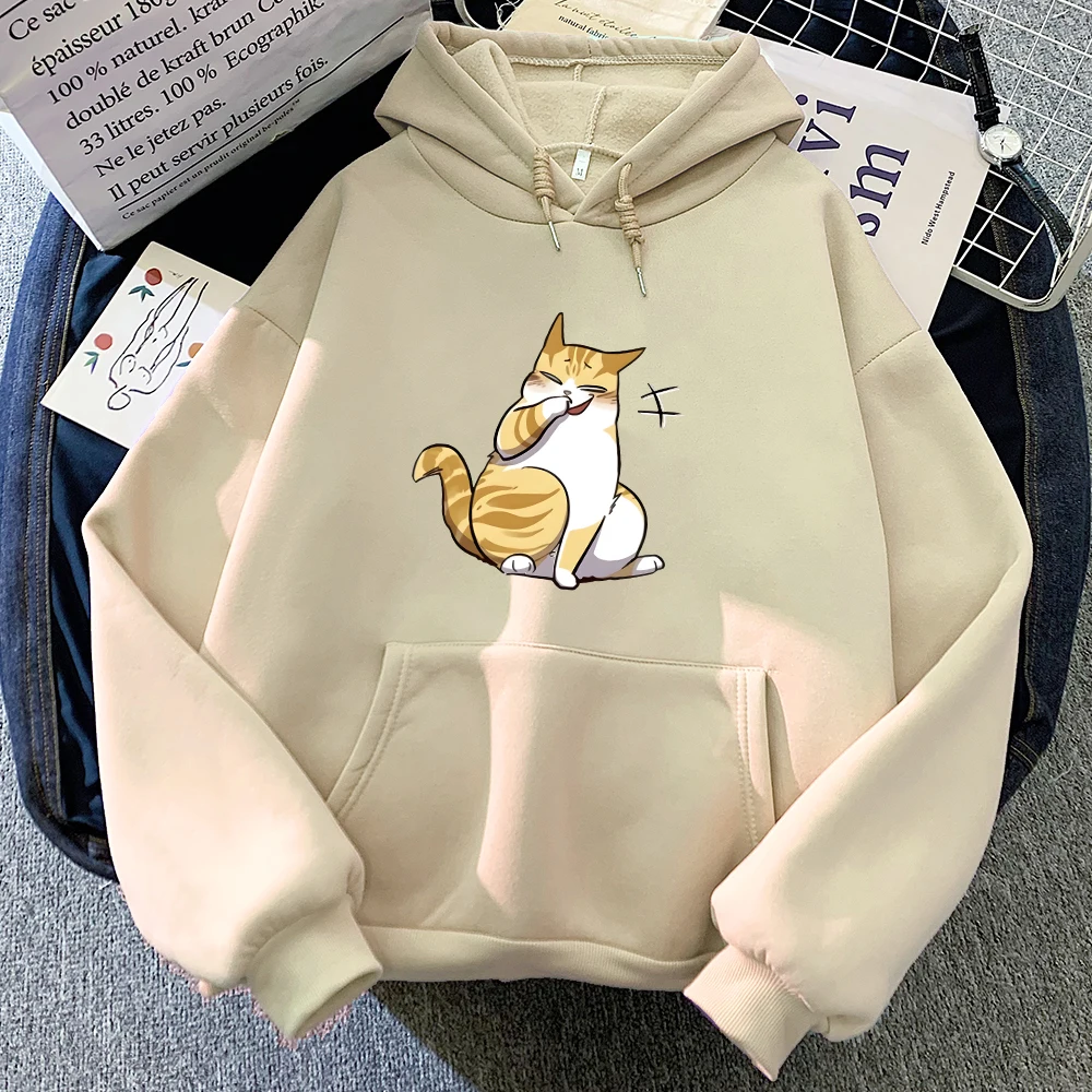 thumbnail image 1 of Eleceed-Sudadera con capucha para mujer, ropa de calle con estampado divertido de gato de dibujos animados, moda coreana, Top femenino, 1 of 5