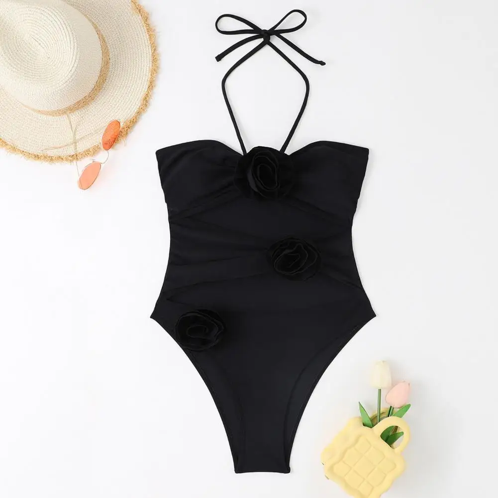 

3d Цветочный декор Монокини стильные женские цельные купальники с регулировкой живота с высокой талией дизайн с лямкой на шее вырез для A