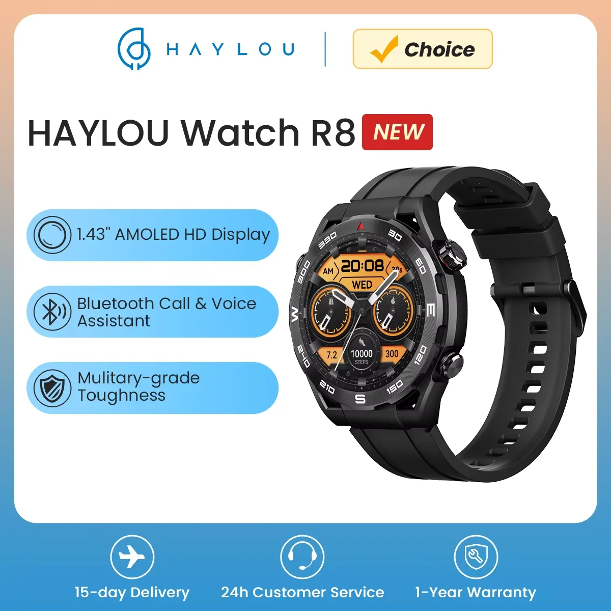 Smart Watch HAYLOU Watch R8 Smartwatch 1.43'' AMOLED HD Display Smart Watch Bluetooth Call & Voice Assistant Mulitary-grade Toughness