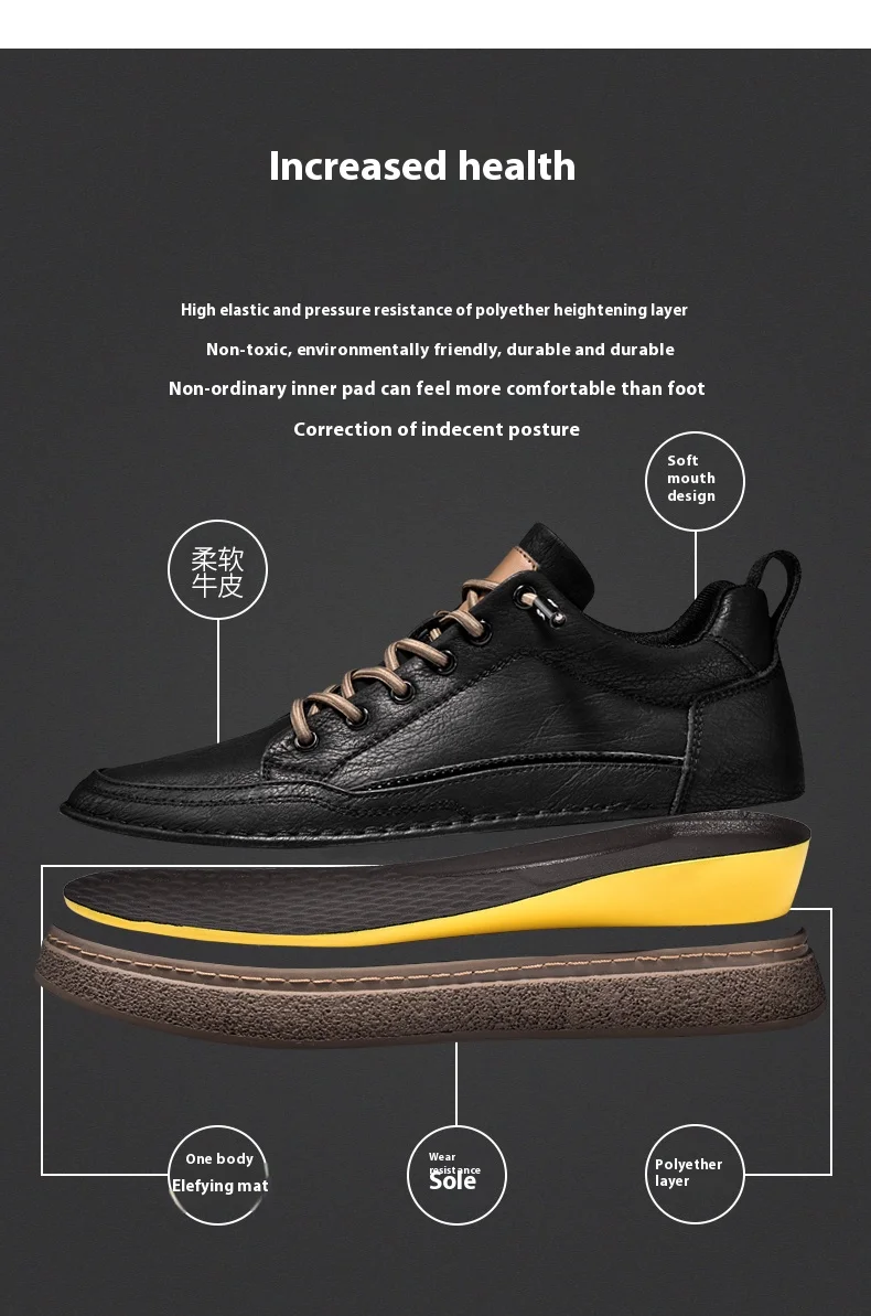 Männer Booster Turnschuhe Chunky Aufzug Schuhe Höhe Erhöhen Einlegesohle 6cm Mann Lift Hohe Leder Frühling Herbst Mode Lift Sport – Detail 6