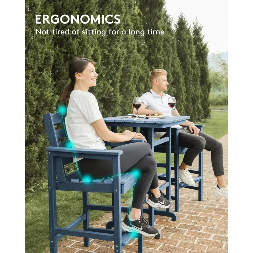 Outdoor Patio Adirondack 3-Piece Set with Chairs and Table, Pair of Adirondack High Bar Stools and Bar Table, Set of Outdoor Bar