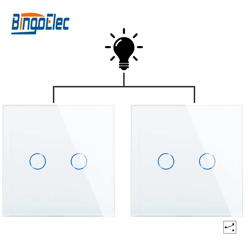 Bingoelec 1/2/3Gang 2Way interruttore a parete per scale, cristallo bianco vetro temperato Touch 2Way interruttore della luce EU/UK standard AC110-250V