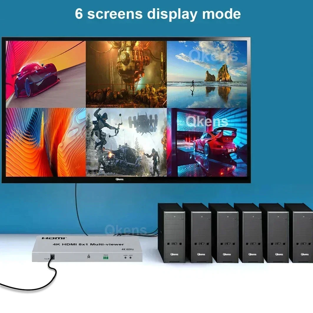 4K 60hz HDMI 8X1 멀티뷰어 8입력 1출력 심리스 스위치 2x1 4x1 6x1 8x1 2 3 4 6 8 멀티 비디오 신호를 1개의 TV 모니터에 표시