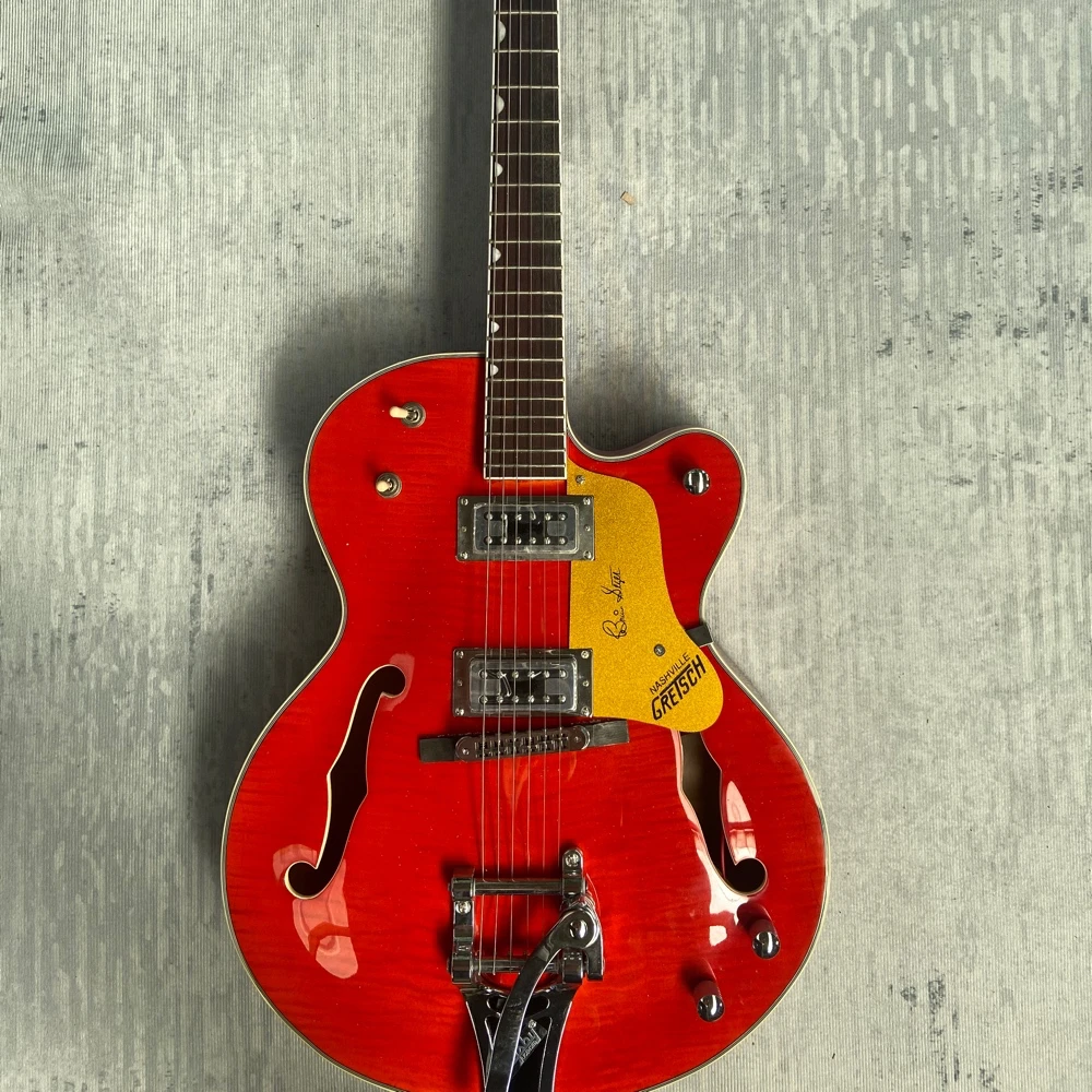 

Jazz Electric Guitar OEM, Hollow bodyGuitar, Flame Maple Top, large vibrato system