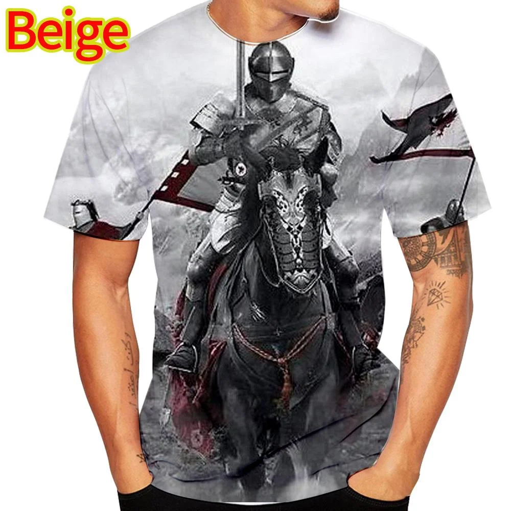 

Personality Knights Templar Print 3d T-shirt Casual Short Sleeve Funny T Shirt