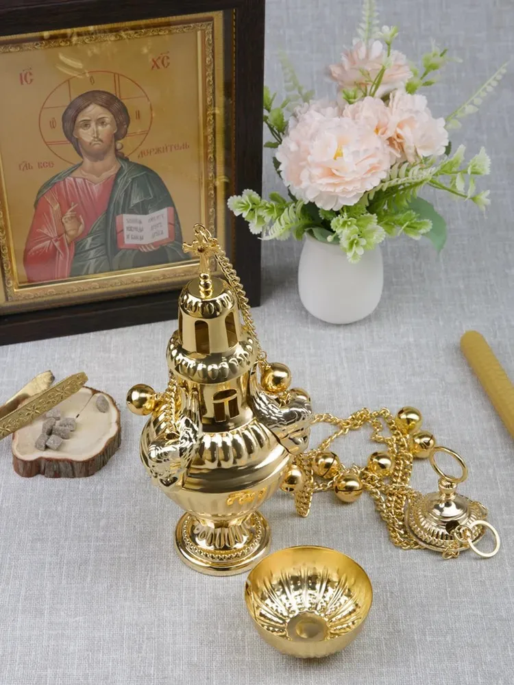 HTISOK Orthodoxes Räuchergefäß mit Kette und Glöckchen, verzinkter Räuchergefäß aus vergoldeter Kirche, Altarzeremonie und traditionellem Design – Detail 6