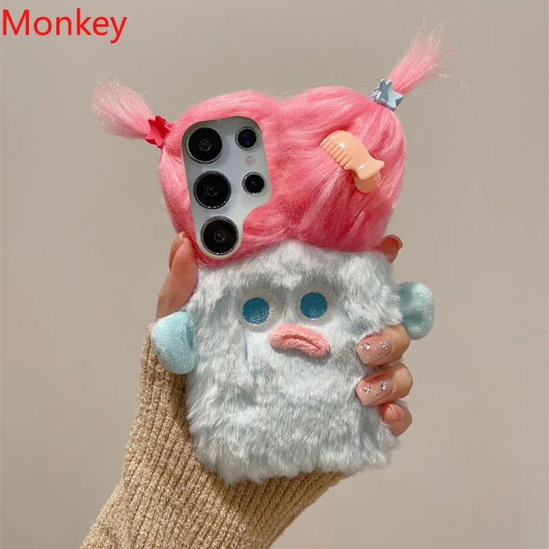 Fluffy 3D Cartoon Girl Silicone Phone Case - Warm Winter Edition