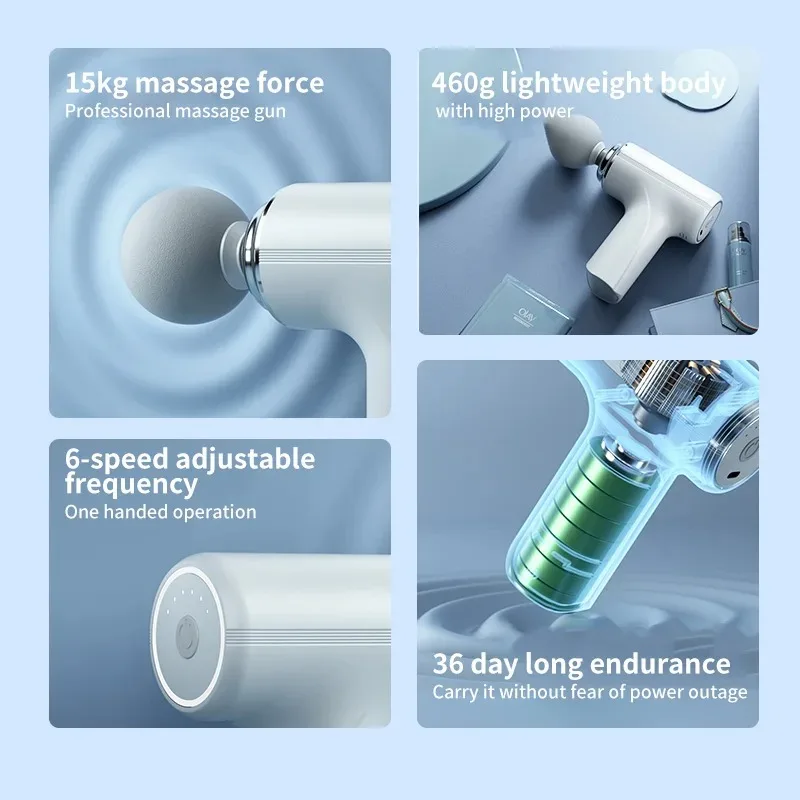 مسدس تدليك الاهتزاز القابل لإعادة الشحن اللاسلكي لاسترخاء العضلات مدلك صغير احترافي للياقة البدنية مسدس فآسيا كهربائي محمول