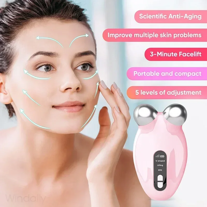 EMS Facial Massager Roller Microcurrent Face Lifting Machine V-Face Roller Massager Skin Rejuvenation Anti-Wrinkle Beauty Device
