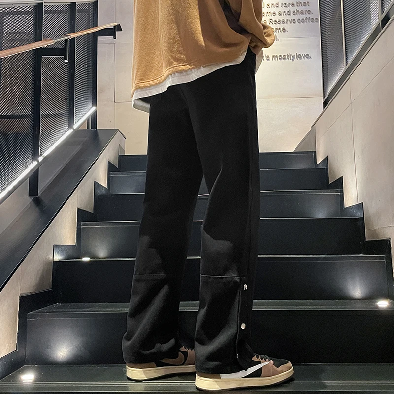 Y2K Straight Loose Jeans for Men Vintage Baggy Denim Pants High Street Wide Leg Trouser Streetwear Side Buckle Pantalones Hombre