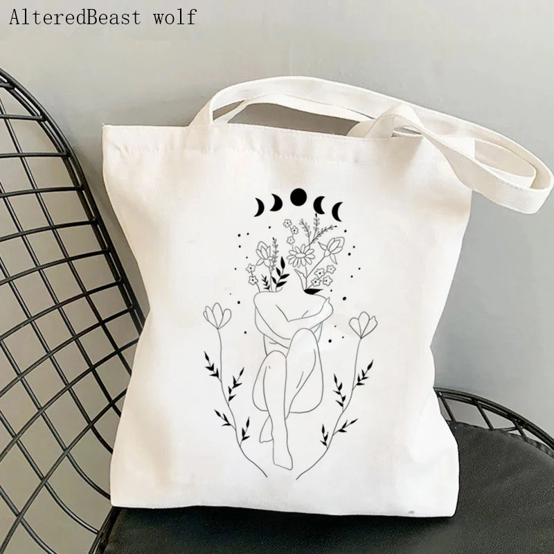 Women Shopper bag Aries Zodiac Wildflower Kawaii Bag Harajuku Shopping Canvas Shopper Bag girl handbag Tote Shoulder Lady Bag