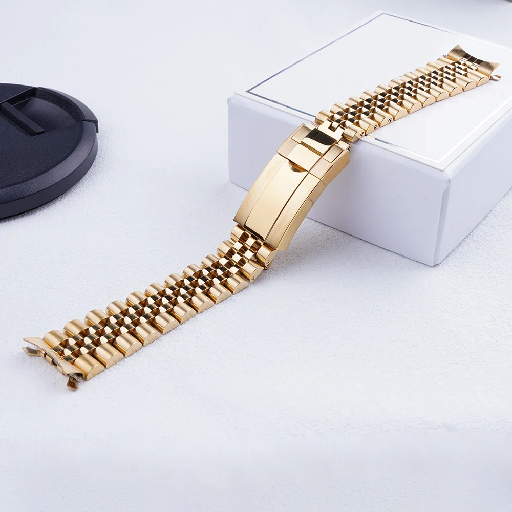 19Mm Gold Hollow Curved End Solid Screw Links Watch Band Jubilee Strap For Seiko 5 Snxs73 75 7Snxs80 Snxs81 Snxf05 Snxg47