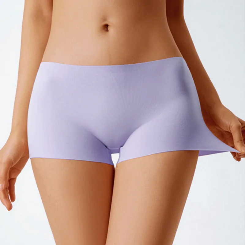 Seamless Ice Silk No Curling Boxer Briefs High Stretch Shorts Slimming Shaping Underwear Under Skirt Shorts Women Safety