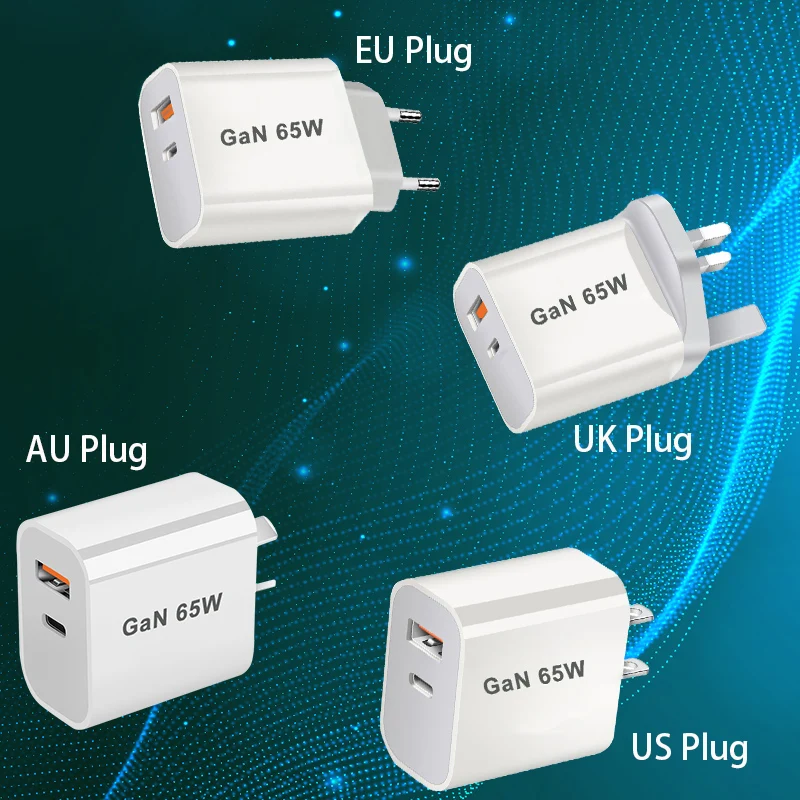 Universal 65W Fast USB Wall Charger Adapter with International Plug Options