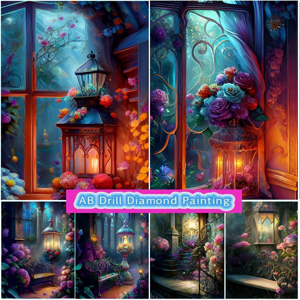 New Stained Glass Art AB Diamond Painting Mosaic Landscape Flowers Rose  Sunflower Lamp Diy Cross Stitch Set Home Decor Kids Gift - AliExpress