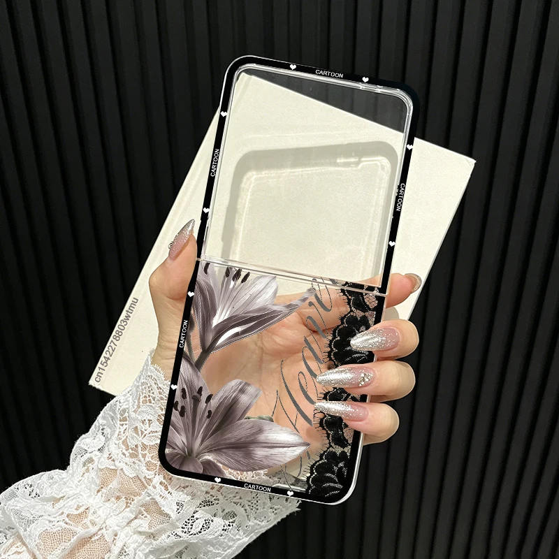 Black Lace Lily Flower Clear Phone Cover - Cute Floral Hard Case