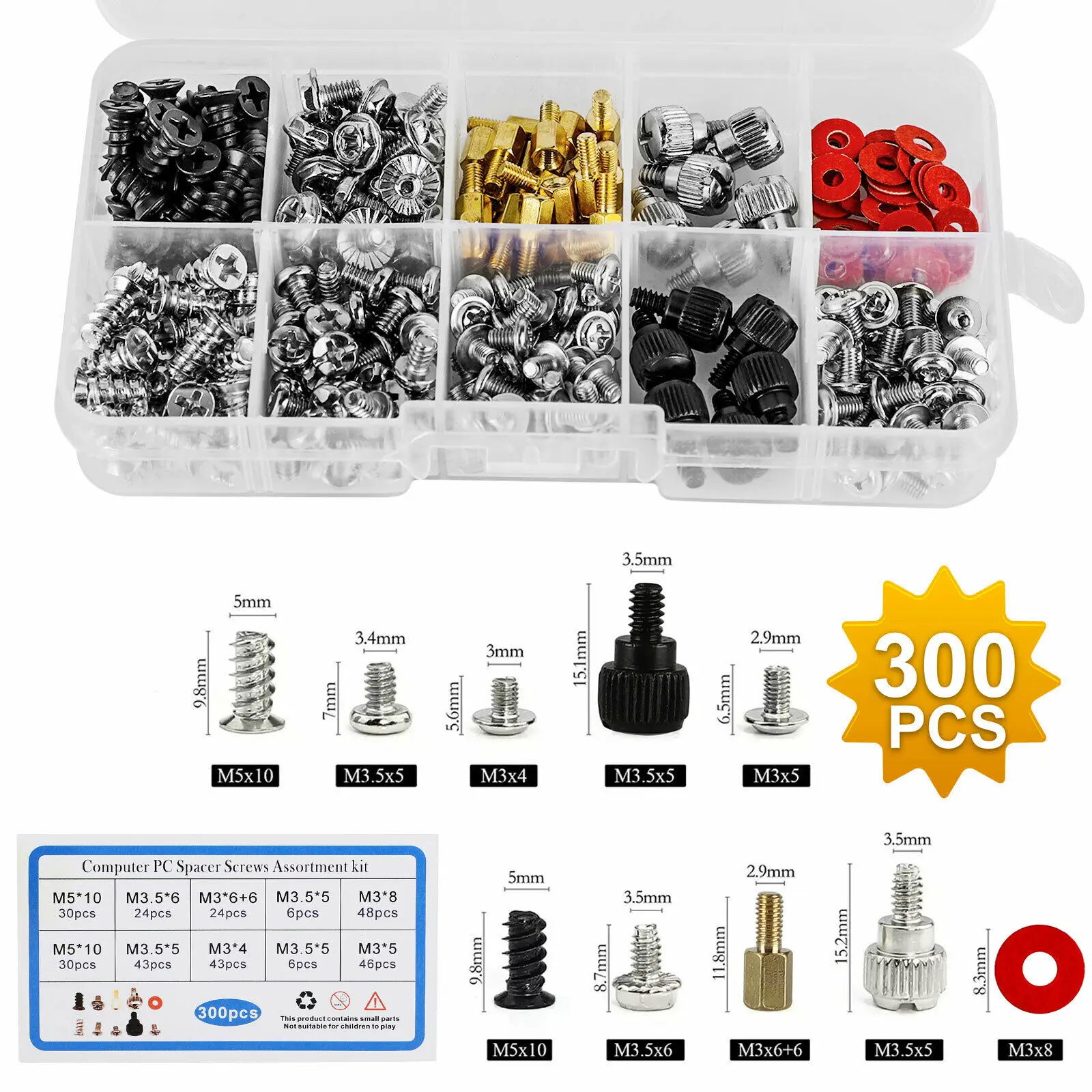 300PCS Computer Schraube Abstandsbolzen Set Zubehör Kit DIY