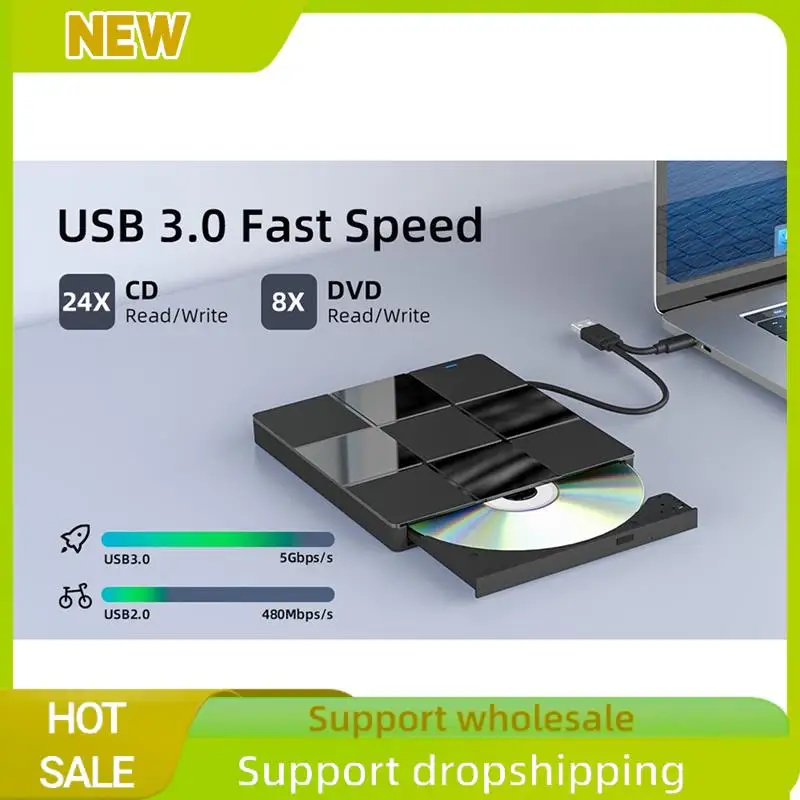 1 Piece 7-In-1 External Multi-Function Optical Drive Black Plastic Notebook External Recorder Ultra-Thin