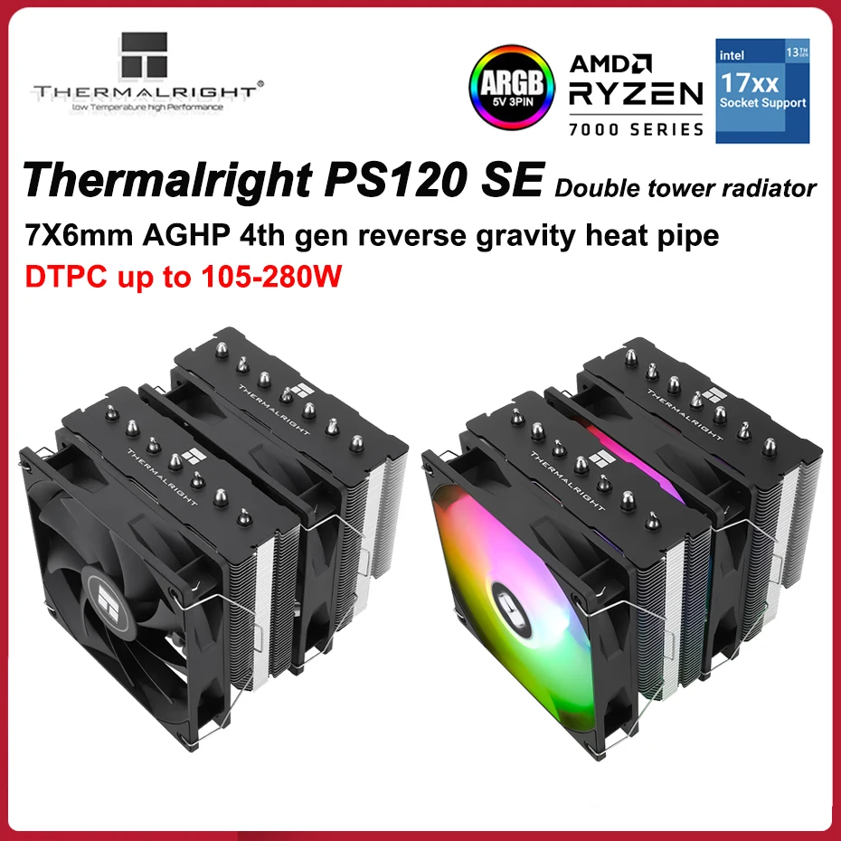 

Thermalright PS120 SE ARGB Double Tower 7 Heat Pipe CPU Cooler PWM Dual Fan Air Radiator For LGA1700 1200 1150 AMD AM4 AM5