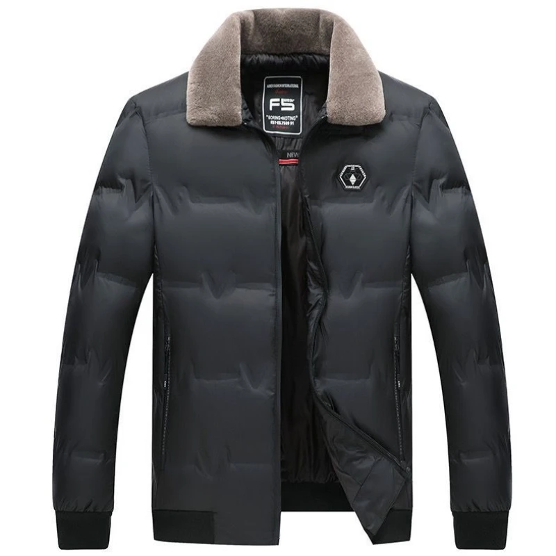 

Autumn Winter Mature Men's Cotton Padded Jacket Male Thick Warmth Windbreaker Father's Casual Fur Collar Cotton Parka Outerwear