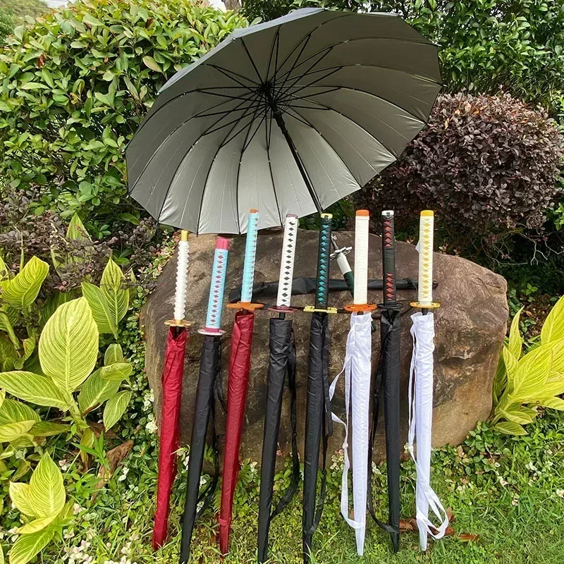 Katana Anime Umbrella Ninja Long Parasol Kimetsu No Yaiba Tanjirou Cosplayer Samurai Sword Katana Handle Umbrellas