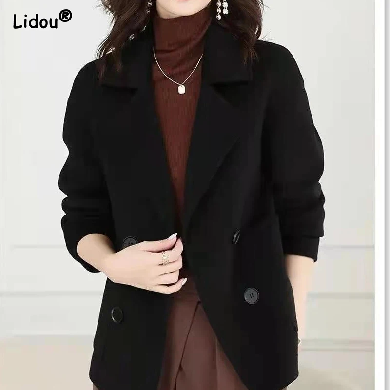 Autumn Winter Thick Pockets Office Lady Button Solid Premium 2022 Women's Clothing Formal Loose Business Casual Blazer Classic