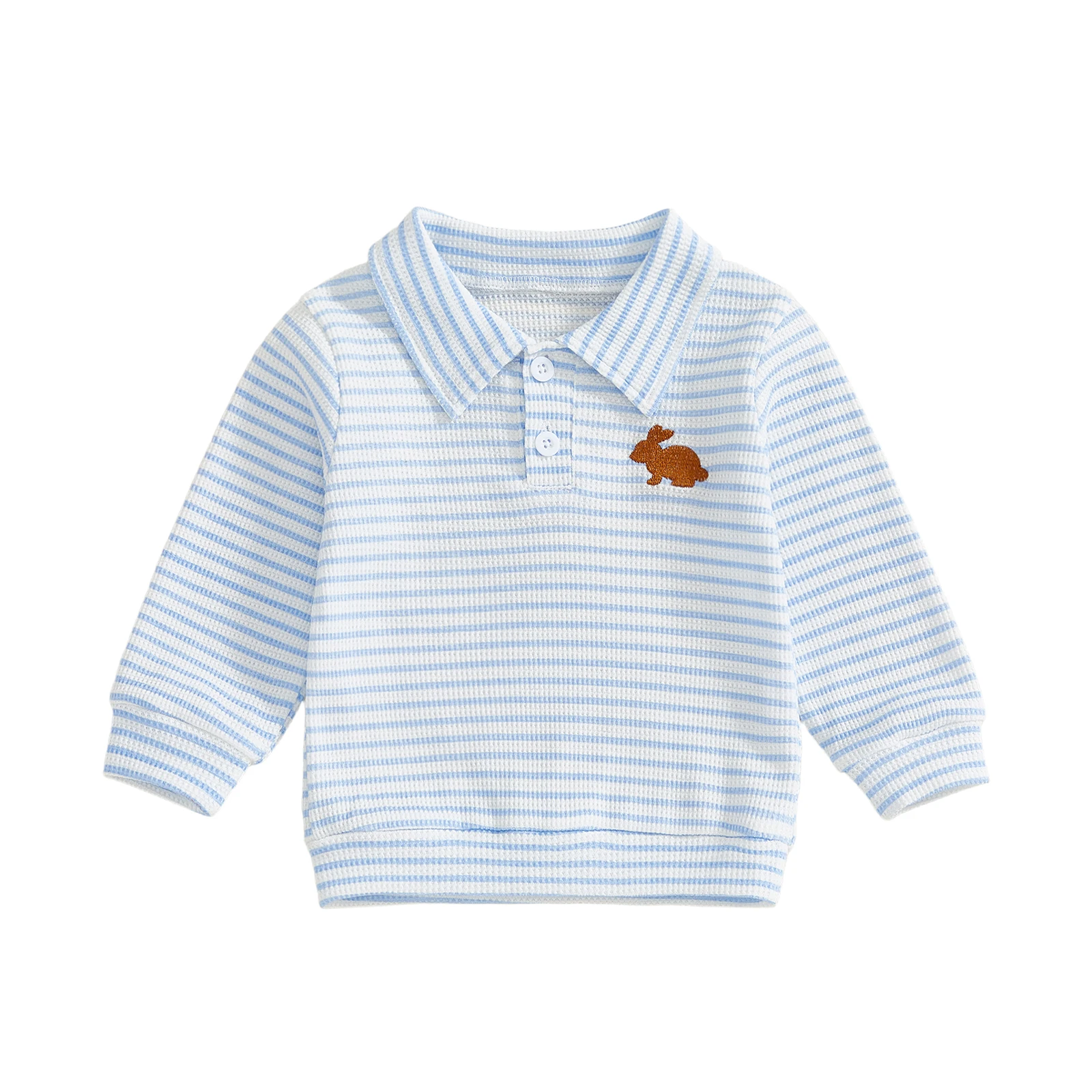 Children s Boys Long Sleeve  Shirt with Embroidered Bear Design and Striped Pattern Casual Fall Top for Easter Outfit