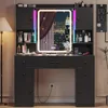 Makeup Vanity with Mirror & Lights Vanity Desk with 5 Drawers 4 Cabinets & Time Display Dressing Table 1