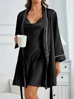 Two-Pack Women's Pajamas Solid Color Slip Nightdress with Robe Set Sexy Dress Loose Gown with Belt Valentine's Day Gift - Image 5
