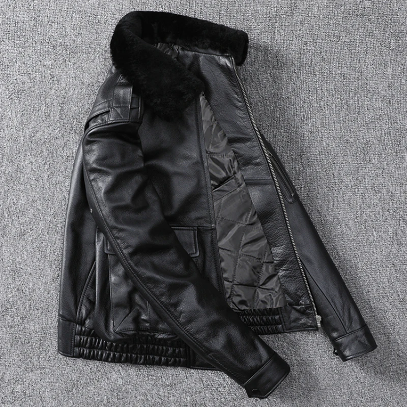 Men Leather Jacket Air Force Flight Genuine Cow Leather Detachable Real Fur Collar Thicken Warm Cowhide Clothes Men Winter Coat men leather jacket