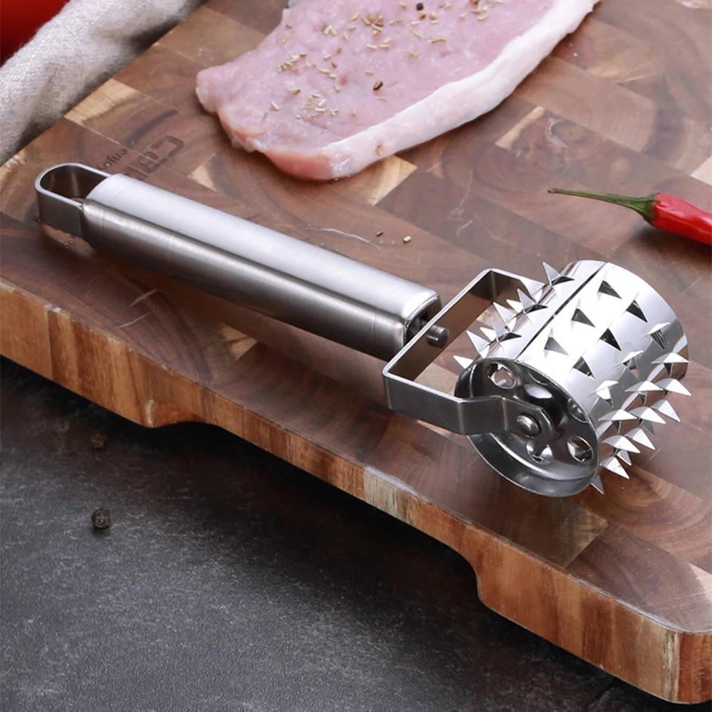 Handheld Meat Tenderizer Stainless Steel Rolling Loose Meat Hammer Roller Tendering Steak Beef Pork Kitchen Cooking Tool