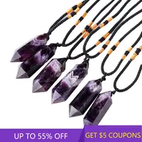 Purple Natural Banded Chevron Dream Amethyst Quartz Crystal Point Wand Pendant Pendulum Reiki Healing Chakra Stone Necklace Gift 1