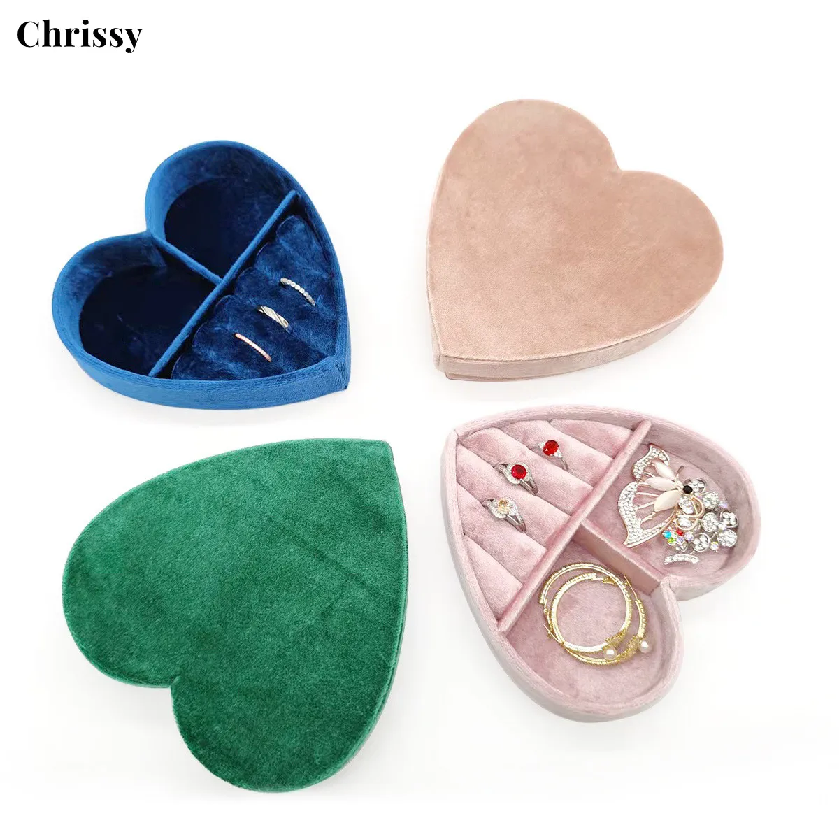 Velvet Heart Jewelry Storage Box Rings Earrings Necklace Display for Travel Portable Jewelry Organizer Box Women Girls Gift