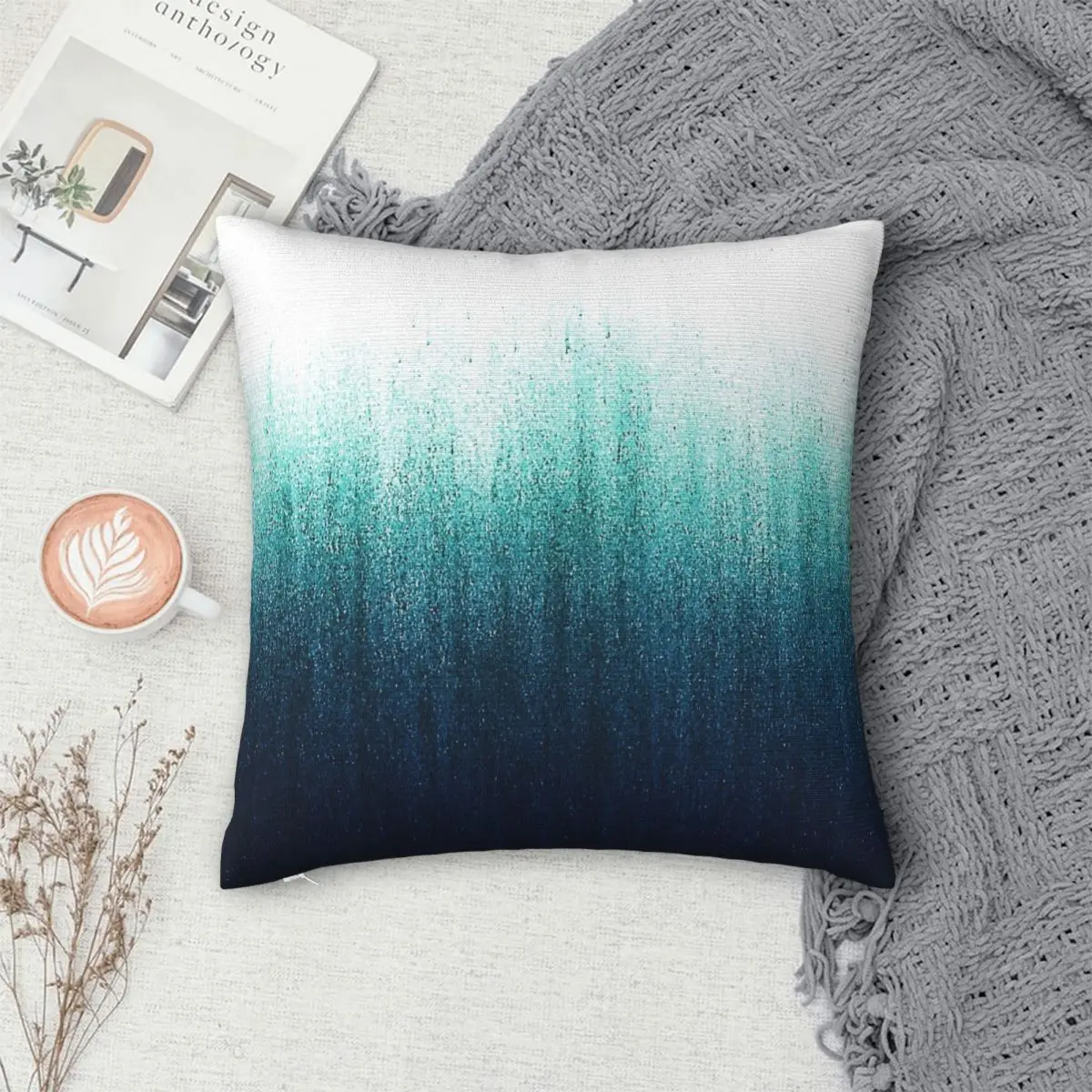 

Teal Ombre Pillowcase Polyester Pillows Cover Cushion Comfort Throw Pillow Sofa Decorative Cushions Used for Bedroom Living Room