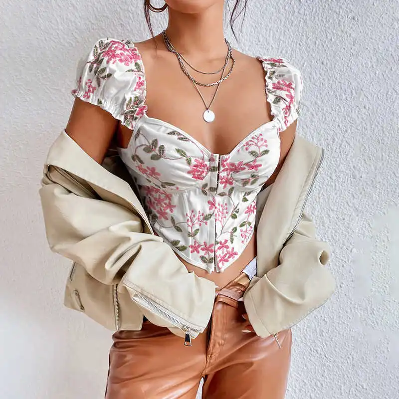 Summer 2024 Sexy Csole Ladies Vest Tops Women irt Street Sle ort Length Slim Fit Floral Print Bal Casual Tops