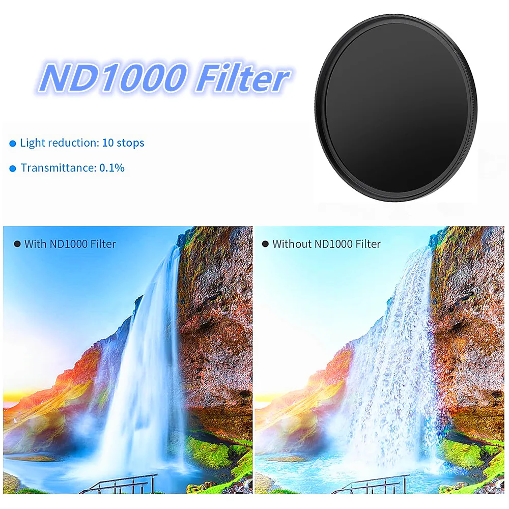 For Gopro Hero 8 9 10 11 12 13 Black Variable Fader ND2-400 Neutral Density ND1000 ND Filter & Adapter Ring Hero13 Hero12 Camera 6