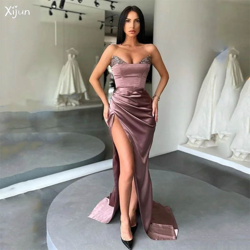 

Xijun Sexy Beading Mermaid Prom Dresses Sleeveless Side Split Party Dress Women Arabic Saudi Arabia Dubai Evening Gowns 2023