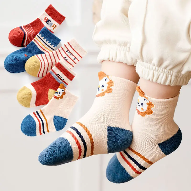 5 Pairs Baby Boy Socks Autumn Winter Warm Cotton 1-12 Years Kids Socks Cute Cartoon Animal Infant Socks Baby Clothes Accessories