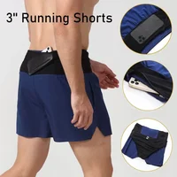 2 in 1 Marathon Trail Running Compression 3'' Shorts Quick Dry Long Distance Training Tights Sports Men Summer With Waist bag 1