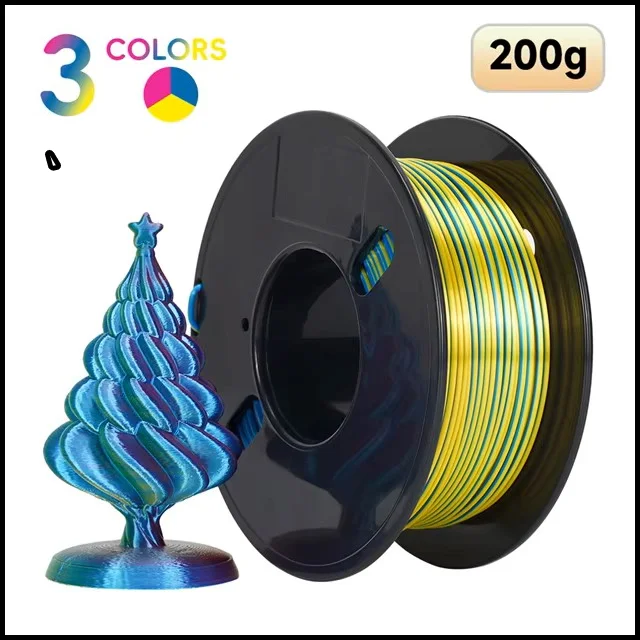3D baskı Filament 200g Tricolor ipek PLA Filament 1.75mm 3 in 1 çok renkli 3D baskı Filament pürüzsüz hiçbir kabarcık 0.2KG/rulo