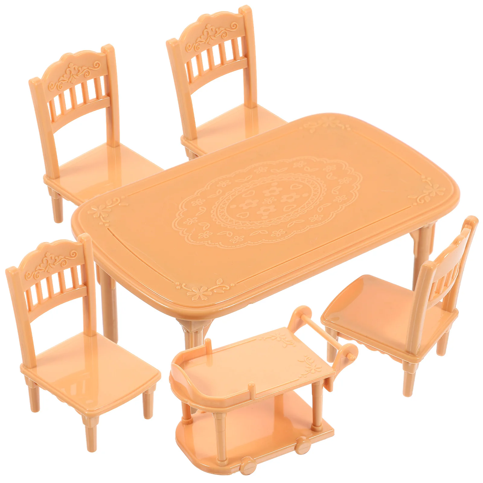 

Dollhouse Table and Chairs Furniture Dining Trolley Miniature Plastic Toy Room Accessories