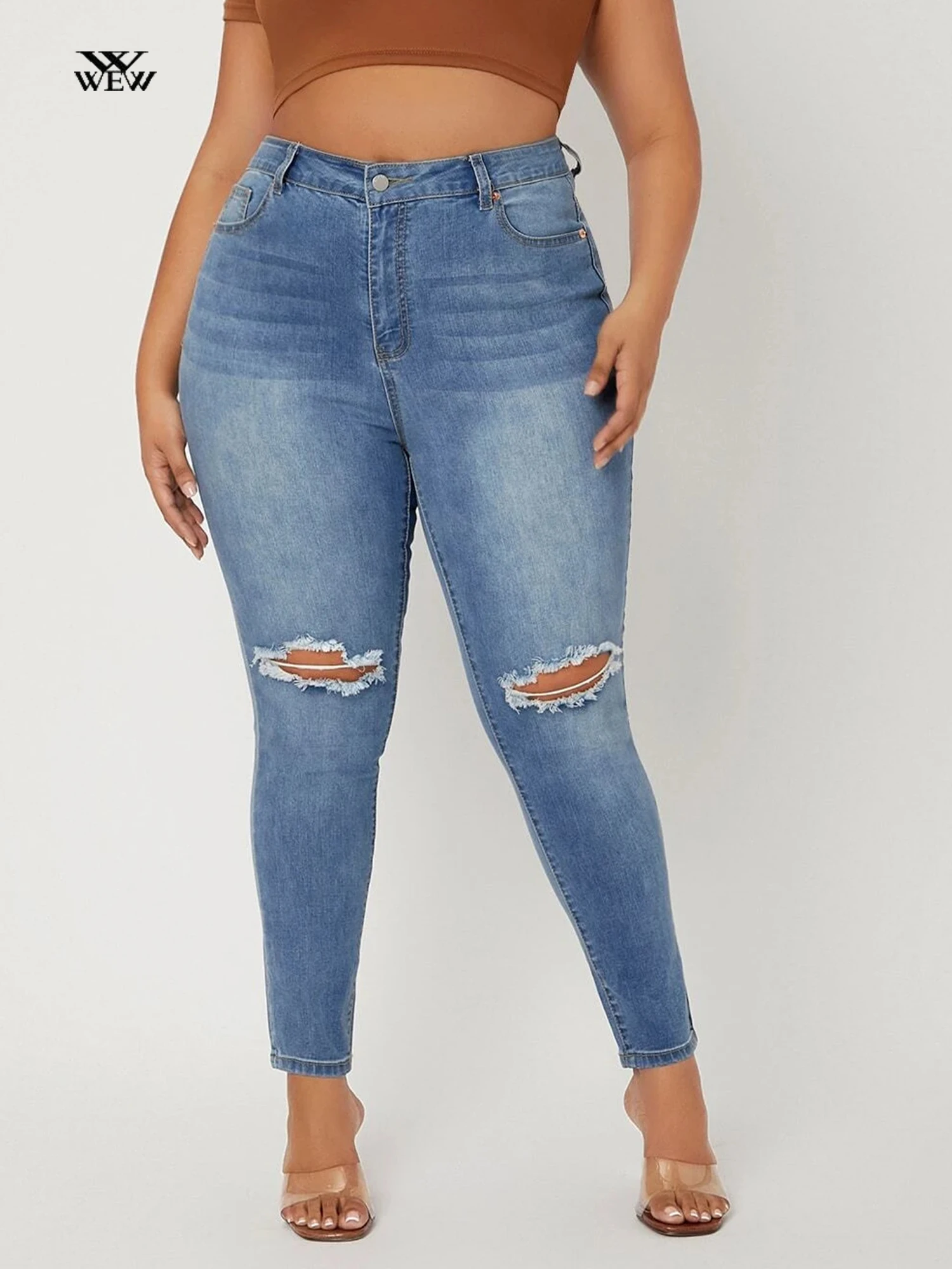 Plus Size Ripped Jeans For Women High Waist Stretchy Washing Hope Women 
