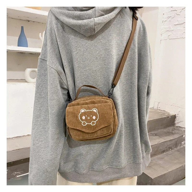 Women Canvas Zipper Bag Preppy Style Student Tote Shoulder Messenger Bag Small Corduroy Satchel Travel Purse Handbag canvas bag women handbags