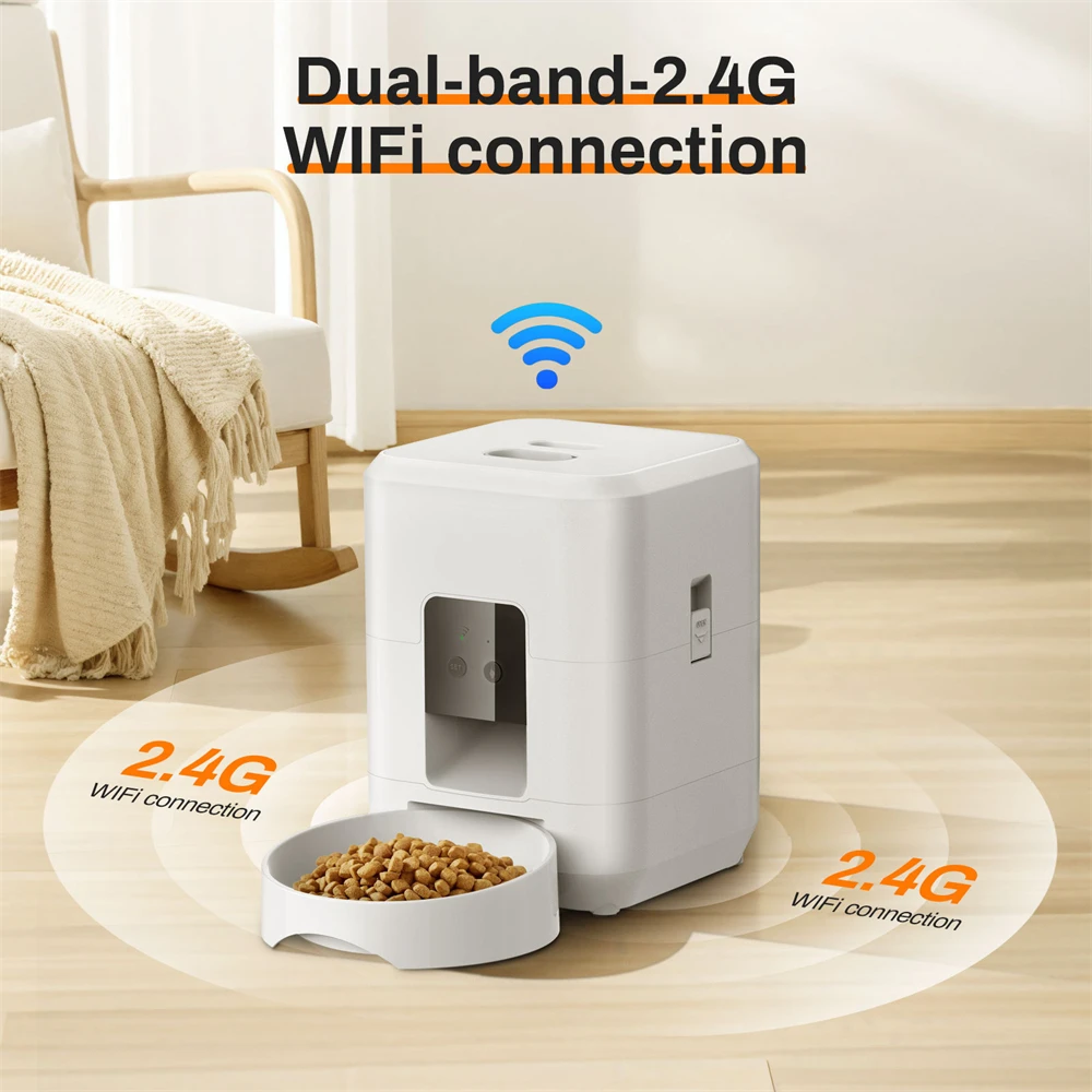 2L WIFI Button Automatic Cat Feeder Intelligent Cat and Dog Pet Feeder Smart Pet Cat Food Dispenser Pet Feeder(No 5V 1A plug)
