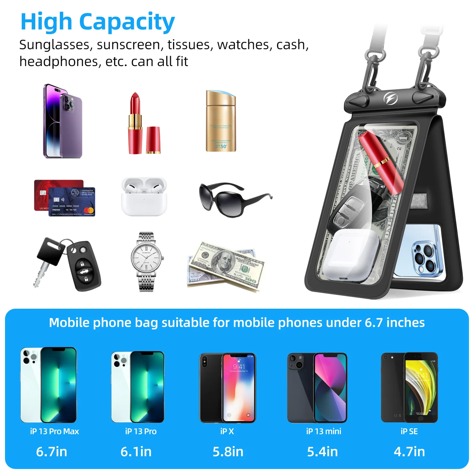Ultimate Waterproof Phone Pouch with Double Space Dry Bag and Adjustable Neck Lanyard