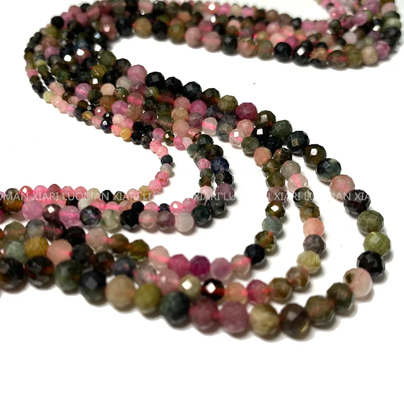 Fine 100% Natural Stone Beads Faceted Tourmaline Loose Round Gemstone  For Jewelry Making DIY Bracelet Necklace Charms 2-4mm 5