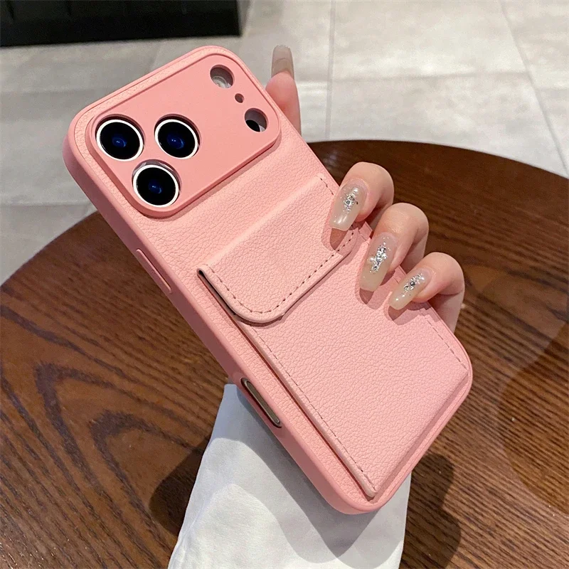 Premium Artificial Leather Card Holder Phone Case with Stand and Anti-Drop Protection