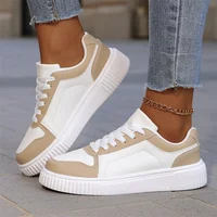 Women Casual Shoes Lace Up White Sneakers Walking Thick Sole Outdoor Female White Flat Board Shoes PU Leather Luxury Fashion