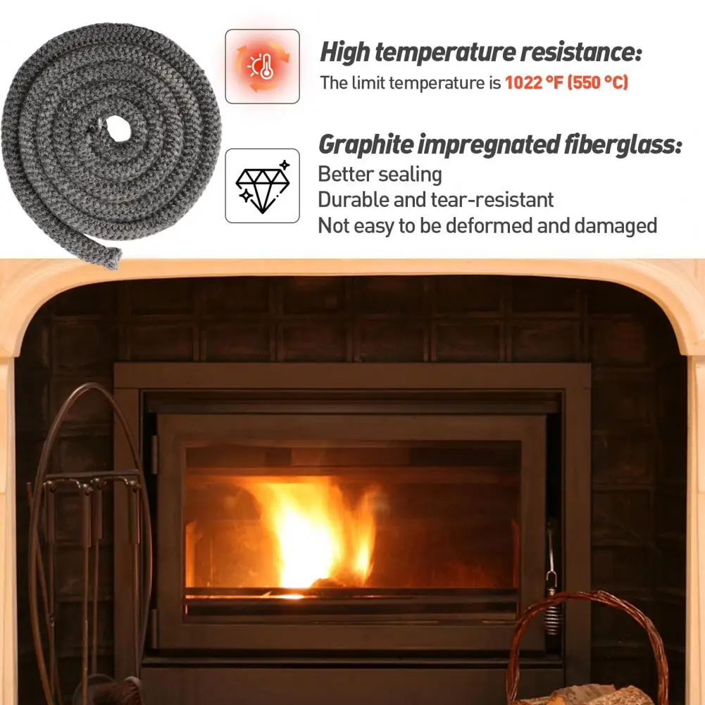 1 Roll of Wood Stove Replacement Gasket High-Temperature Resistance Secure Smoke-free Sealing Rope for Fireplaces