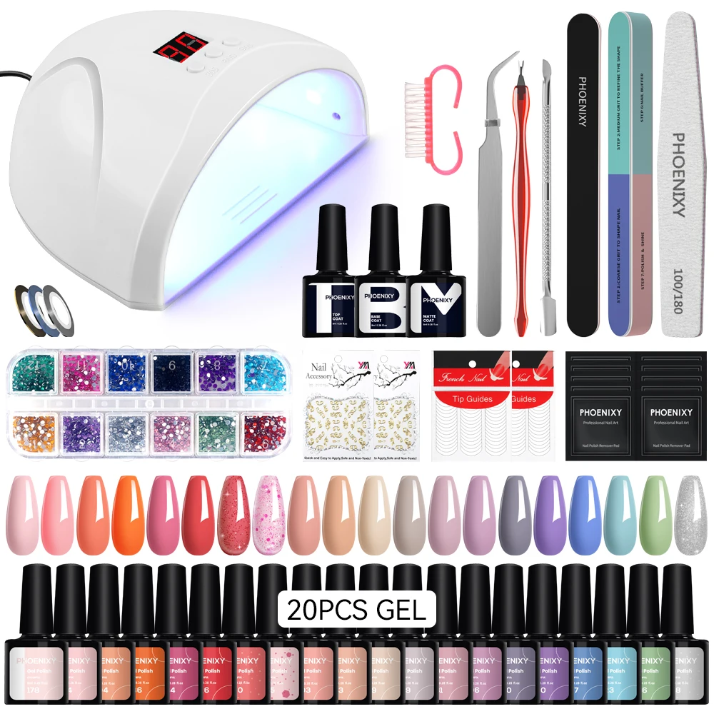 

Phoenixy Gel Nail Polish Set with 36W UV LED Lamp Dryer Semi Permanent UV Gel Varnishes Top Base Coat Complete Nail Art Tool Set